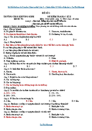 Bộ Đề thi học kì 2 môn Công nghệ Lớp 7 - Cánh diều (17 Đề + Đáp án)