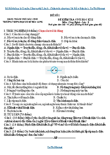 Bộ Đề thi học kì 2 môn Công nghệ Lớp 8 - Chân trời sáng tạo (14 Đề + Đáp án) Bộ Đề thi học kì 2 môn Công nghệ Lớp 8 - Chân trời sáng tạo (14 Đề + Đáp án)