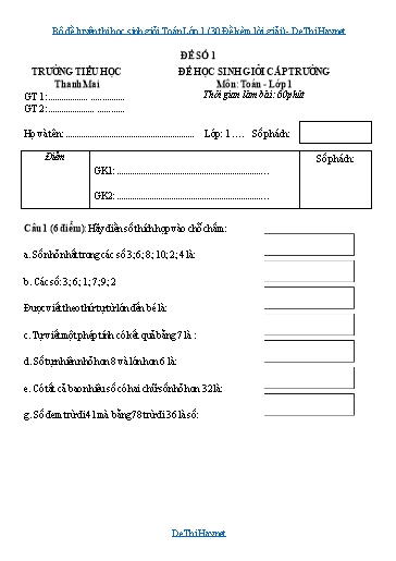 Bộ đề luyện thi học sinh giỏi Toán Lớp 1 (30 Đề kèm lời giải)
