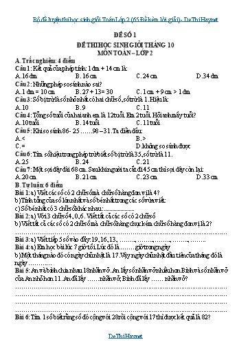 Bộ đề luyện thi học sinh giỏi Toán Lớp 2 (65 Đề kèm lời giải)