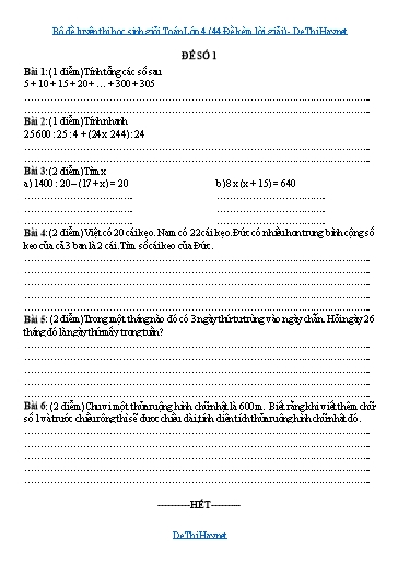 Bộ đề luyện thi học sinh giỏi Toán Lớp 4 (44 Đề kèm lời giải)