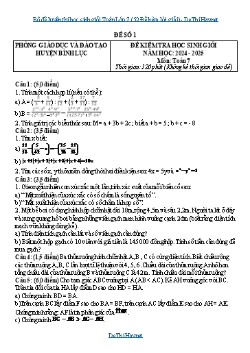 Bộ đề luyện thi học sinh giỏi Toán Lớp 7 (52 Đề kèm lời giải) Bộ đề luyện thi học sinh giỏi Toán Lớp 7 (52 Đề kèm lời giải)