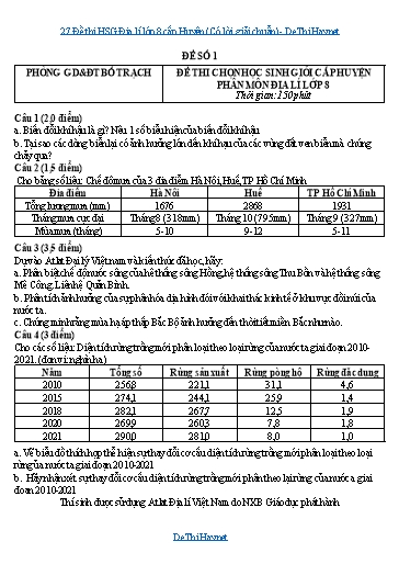 27 Đề thi HSG Địa lí lớp 8 cấp Huyện (Có lời giải chuẩn)