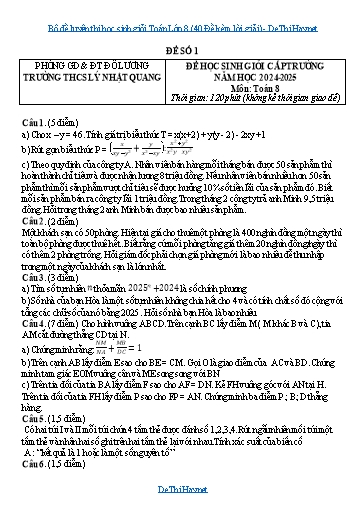 Bộ đề luyện thi học sinh giỏi Toán Lớp 8 (40 Đề kèm lời giải)