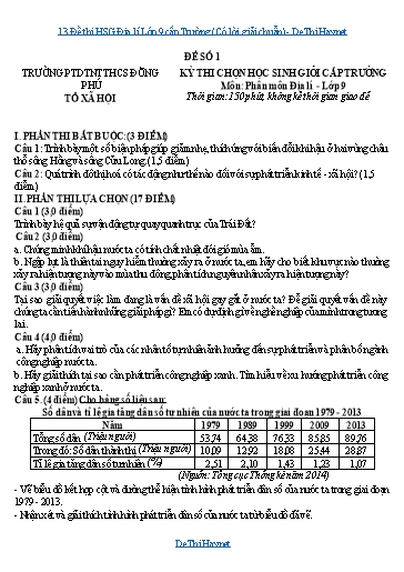 13 Đề thi HSG Địa lí Lớp 9 cấp Trường (Có lời giải chuẩn)