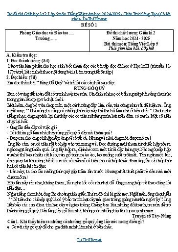 Bộ đề thi Giữa học kì 2 Lớp 5 môn Tiếng Việt năm học 2024-2025 - Chân Trời Sáng Tạo (Có lời giải)
