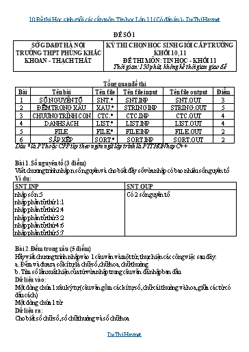 10 Đề thi Học sinh giỏi các cấp môn Tin học Lớp 11 (Có đáp án) 10 Đề thi Học sinh giỏi các cấp môn Tin học Lớp 11 (Có đáp án)