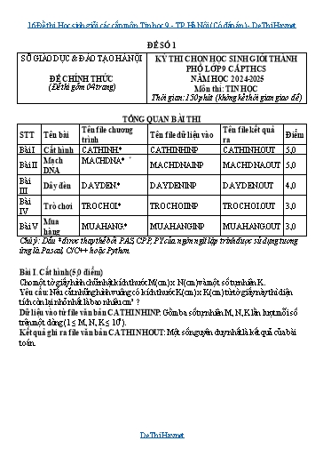 16 Đề thi Học sinh giỏi các cấp môn Tin học 9 - TP.Hà Nội (Có đáp án)