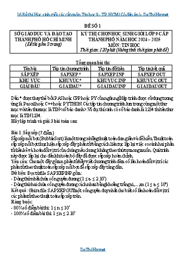 16 Đề thi Học sinh giỏi các cấp môn Tin học 9 - TP.HCM (Có đáp án)