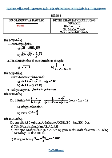 Bộ đề thi giữa học kì 1 lớp 9 môn Toán - Kết Nối Tri Thức (15 Đề có đáp án)