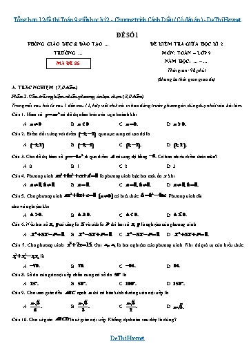 Tổng hợp 12 đề thi Toán 9 giữa học kì 2 - Chương trình Cánh Diều (Có đáp án)