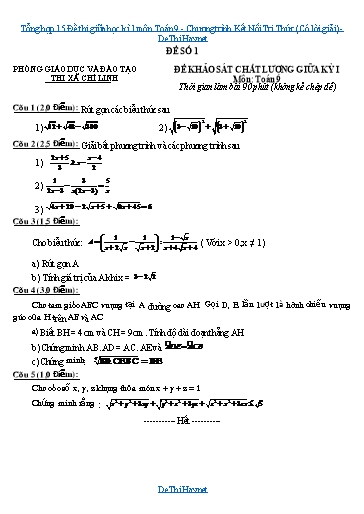 Tổng hợp 15 Đề thi giữa học kì 1 môn Toán 9 - Chương trình Kết Nối Tri Thức (Có lời giải)