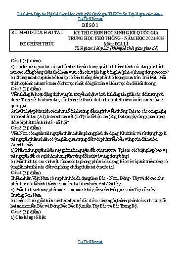 Đề thi và Đáp án Kỳ thi chọn Học sinh giỏi Quốc gia THPT môn Địa lí qua các năm