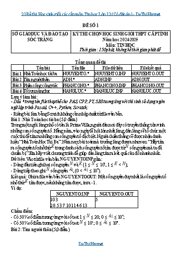 21 Đề thi Học sinh giỏi các cấp môn Tin học Lớp 12 (Có đáp án)