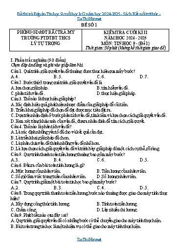 Đề thi và Đáp án Tin học 9 cuối học kì 2 năm học 2024-2025 - Sách Kết nối tri thức