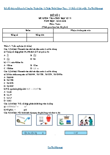 Bộ đề thi cuối học kì 2 môn Toán lớp 5 Chân Trời Sáng Tạo - 15 Đề có lời giải