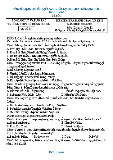Đề thi và Đáp án Lịch sử 12 giữa học kì 2 năm học 2024-2025 - Sách Cánh Diều