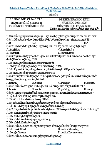 Đề thi và Đáp án Tin học 12 cuối học kì 2 năm học 2024-2025 - Sách Kết nối tri thức