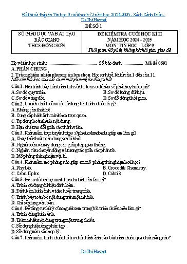 Đề thi và Đáp án Tin học 9 cuối học kì 2 năm học 2024-2025 - Sách Cánh Diều
