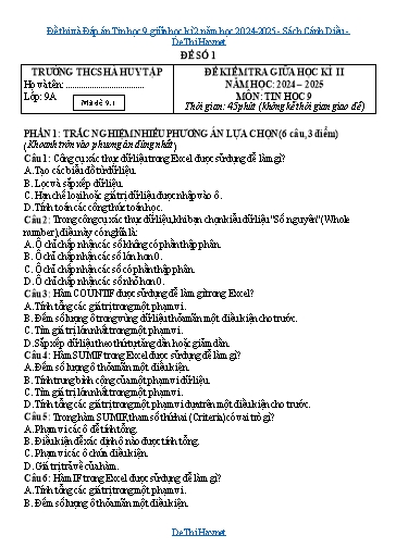Đề thi và Đáp án Tin học 9 giữa học kì 2 năm học 2024-2025 - Sách Cánh Diều