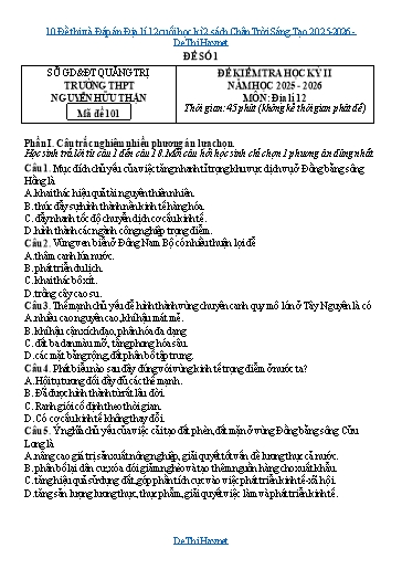 10 Đề thi và Đáp án Địa lí 12 cuối học kì 2 sách Chân Trời Sáng Tạo 2025-2026