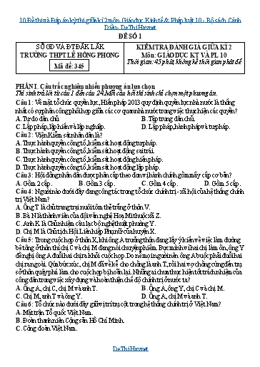 10 Đề thi và Đáp án kỳ thi giữa kì 2 môn Giáo dục Kinh tế & Pháp luật 10 - Bộ sách Cánh Diều