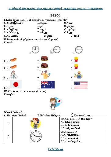 10 Đề thi và Đáp án môn Tiếng Anh Lớp 5 giữa kì 1 sách Global Success