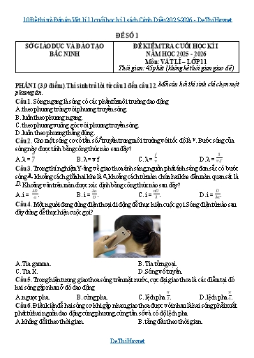 10 Đề thi và Đáp án Vật lí 11 cuối học kì 1 sách Cánh Diều 2025-2026