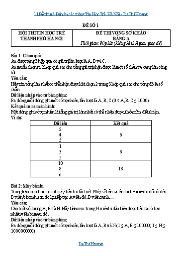 11 Đề thi và Đáp án các vòng Tin Học Trẻ Hà Nội