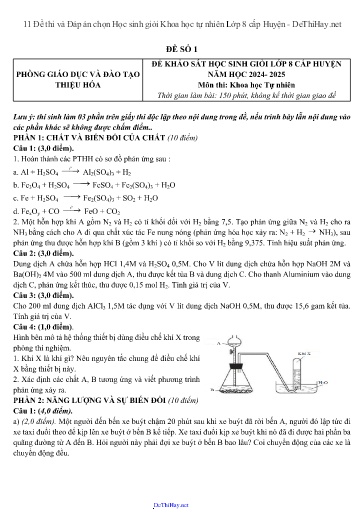 11 Đề thi và Đáp án chọn Học sinh giỏi Khoa học tự nhiên Lớp 8 cấp Huyện