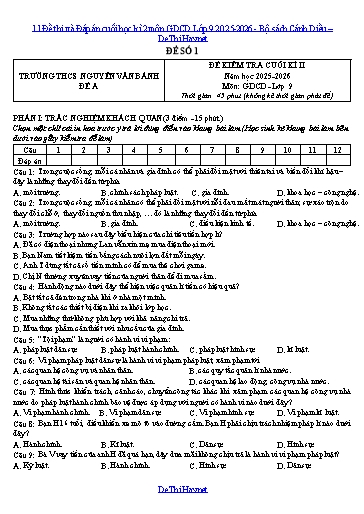 11 Đề thi và Đáp án cuối học kì 2 môn GDCD Lớp 9 2025-2026 - Bộ sách Cánh Diều