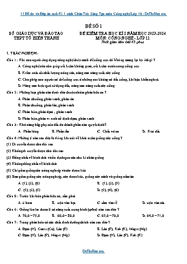 11 Đề thi và Đáp án cuối Kì 1 sách Chân Trời Sáng Tạo môn Công nghệ Lớp 10