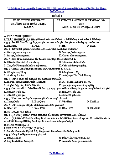 11 Đề thi và Đáp án cuối kì 2 năm học 2025-2026 môn Lịch sử và Địa lí 9 sách Kết Nối Tri Thức
