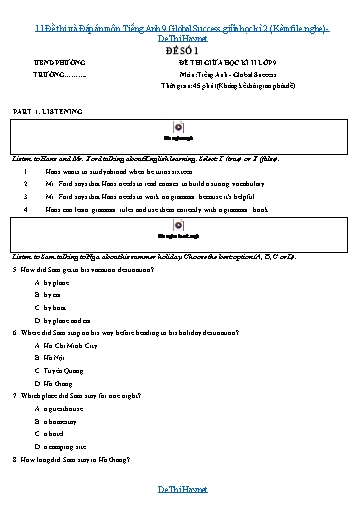 11 Đề thi và Đáp án môn Tiếng Anh 9 Global Success giữa học kì 2 (Kèm file nghe)