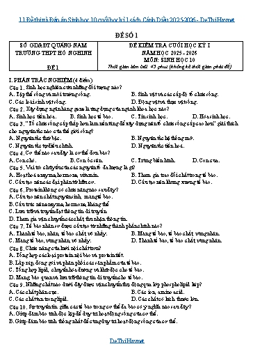 11 Đề thi và Đáp án Sinh học 10 cuối học kì 1 sách Cánh Diều 2025-2026