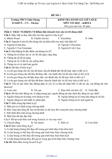 11 Đề thi và Đáp án Tin học Lớp 8 giữa kì 2 Sách Chân Trời Sáng Tạo