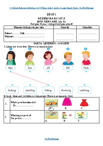 11 Đề và Đáp án kỳ thi học kì 2 Tiếng Anh 3 sách i-Learn Smart Start