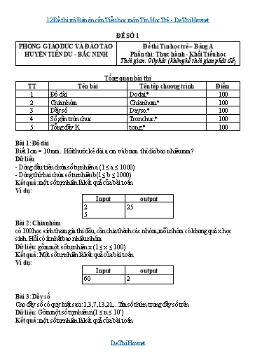12 Đề thi và Đáp án cấp Tiểu học môn Tin Học Trẻ