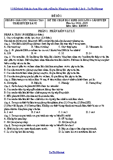12 Đề thi và Đáp án chọn Học sinh giỏi môn Khoa học tự nhiên Lớp 9