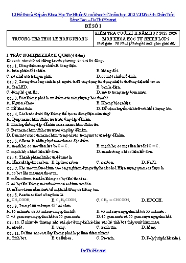 12 Đề thi và Đáp án Khoa Học Tự Nhiên 9 cuối học kì 2 năm học 2025-2026 sách Chân Trời Sáng Tạo