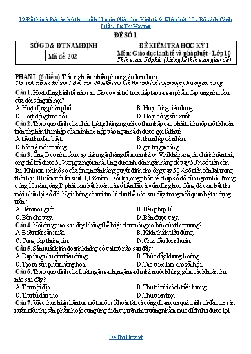 12 Đề thi và Đáp án kỳ thi cuối kì 1 môn Giáo dục Kinh tế & Pháp luật 10 - Bộ sách Cánh Diều