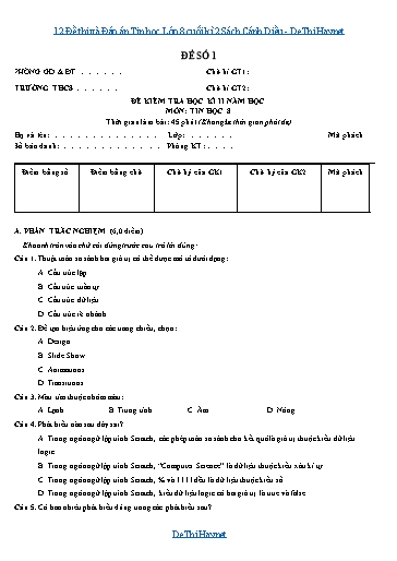 12 Đề thi và Đáp án Tin học Lớp 8 cuối kì 2 Sách Cánh Diều