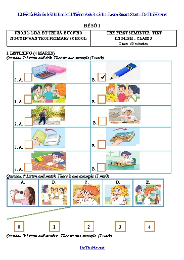 12 Đề và Đáp án kỳ thi học kì 1 Tiếng Anh 3 sách i-Learn Smart Start