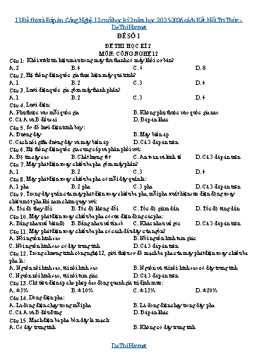 13 Đề thi và Đáp án Công Nghệ 12 cuối học kì 2 năm học 2025-2026 sách Kết Nối Tri Thức