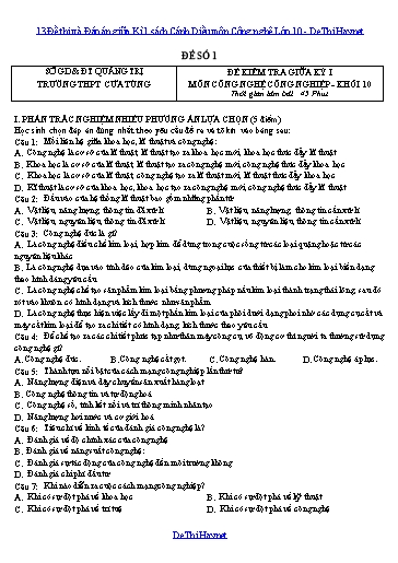 13 Đề thi và Đáp án giữa Kì 1 sách Cánh Diều môn Công nghệ Lớp 10