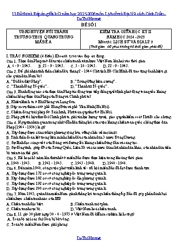 13 Đề thi và Đáp án giữa kì 2 năm học 2025-2026 môn Lịch sử và Địa lí 9 sách Cánh Diều