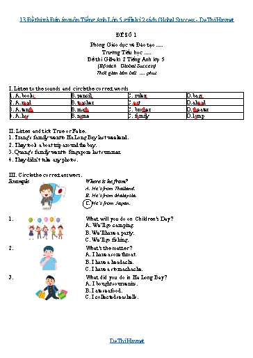 13 Đề thi và Đáp án môn Tiếng Anh Lớp 5 giữa kì 2 sách Global Success