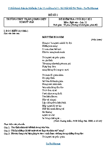 13 Đề thi và Đáp án Ngữ văn Lớp 11 cuối học kì 1 - Bộ Kết Nối Tri Thức