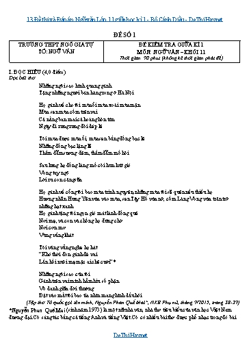 13 Đề thi và Đáp án Ngữ văn Lớp 11 giữa học kì 1 - Bộ Cánh Diều