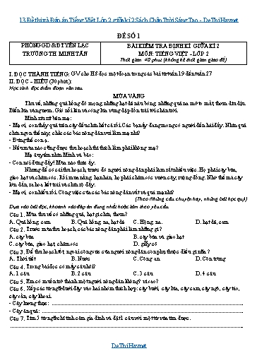 13 Đề thi và Đáp án Tiếng Việt Lớp 2 giữa kì 2 Sách Chân Trời Sáng Tạo